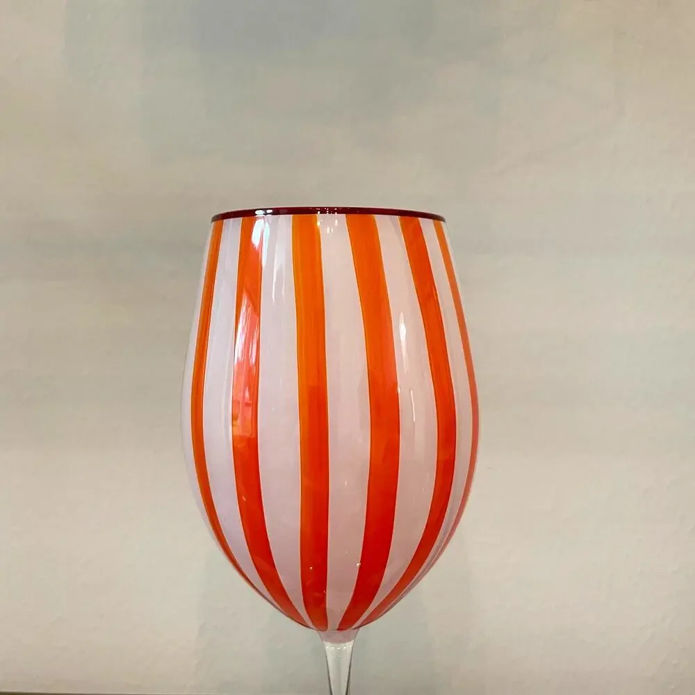 Cabana Orange Striped Wine Goblet Glass Set of 2 Holiday NEW